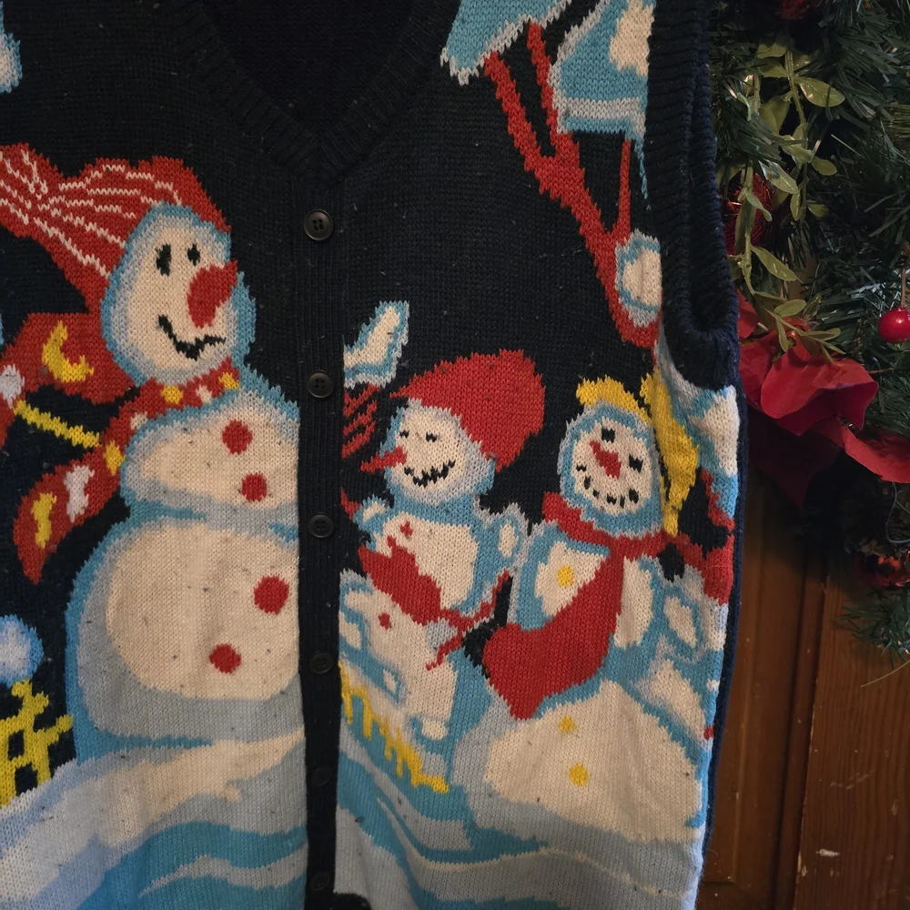Ugly Christmas Sweater Vest Snowman Adult Size Large Button Up Christmas Party - Picture 3 of 5